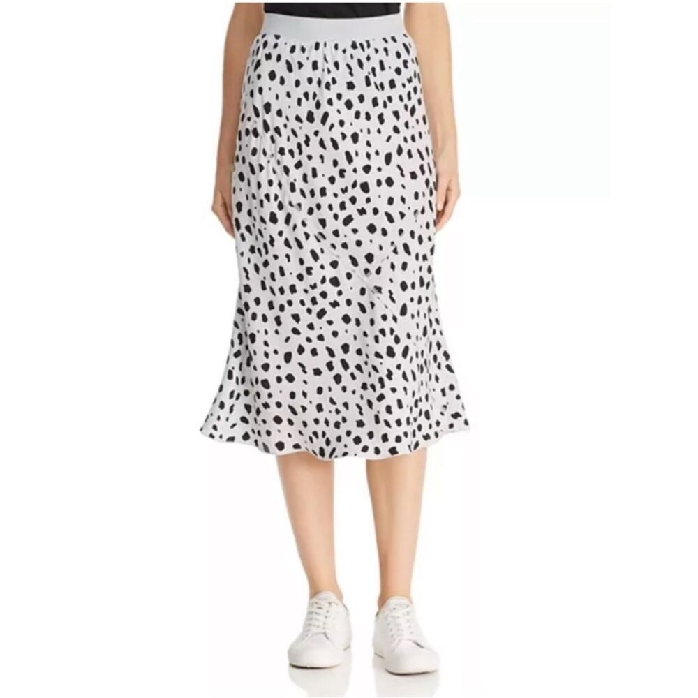 ATM Cheetah-Print Silk Skirt Black and White Dalmatian Print Midi Skirt SMALL